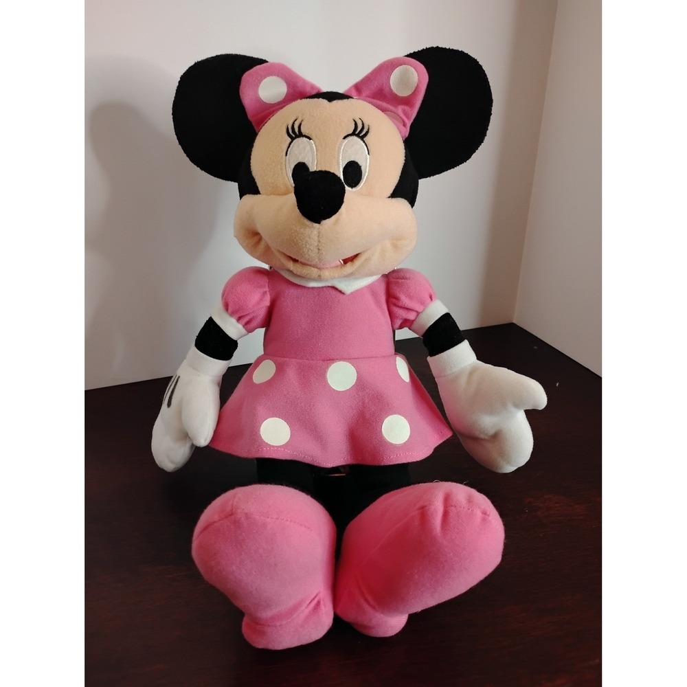 Disney Minnie Mouse Plush Pink Polka Dot Dress Stuffed Animal Toy 16 inch